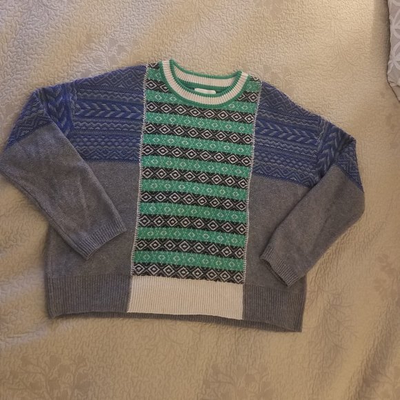 J. Crew The Reeds Fair Isle Crewneck Wool Blend Colorblock Blue/Green/Gray XS - Picture 2 of 4